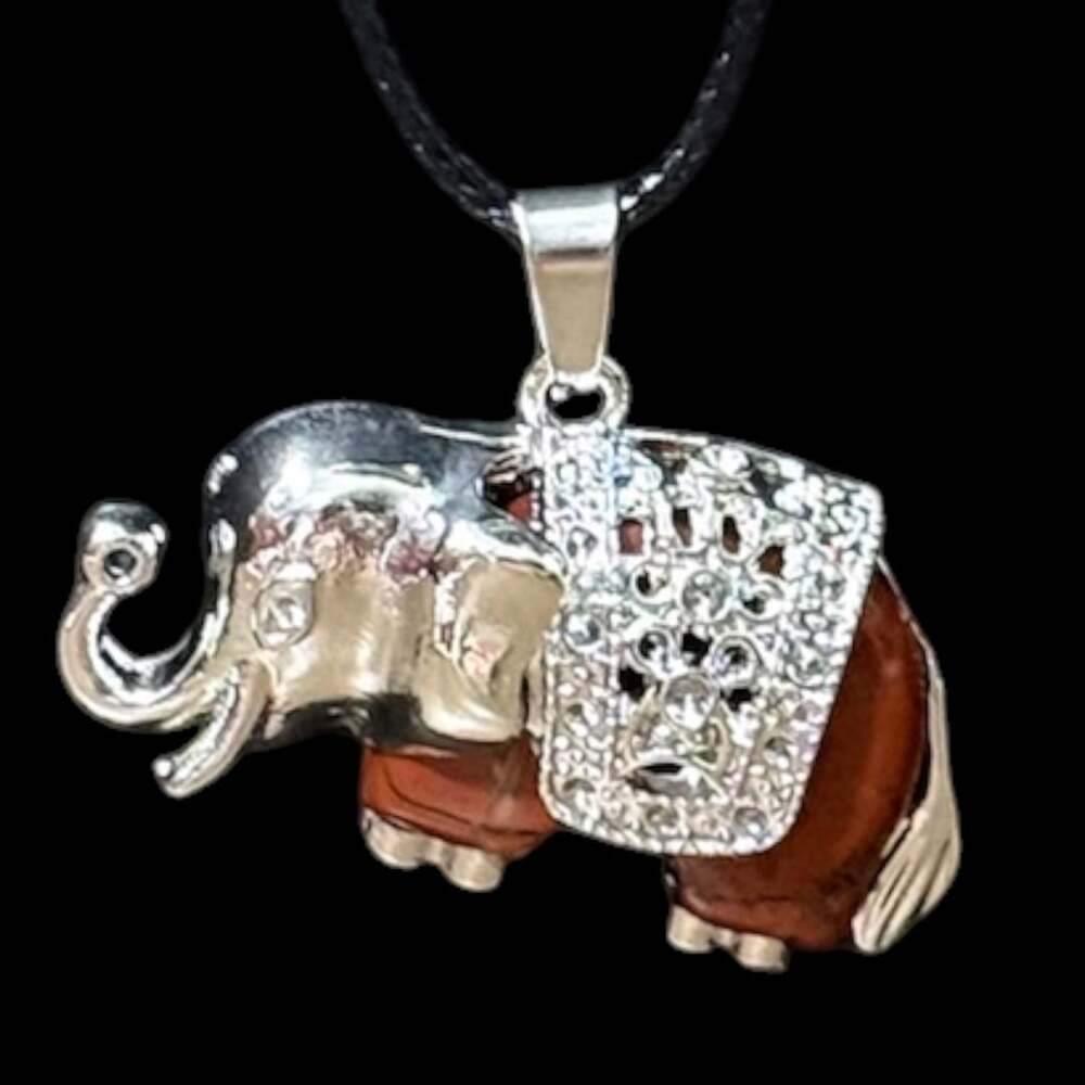Red Jasper Traveling Elephant Pendant Black Cord Necklace - Picture 4 of 4